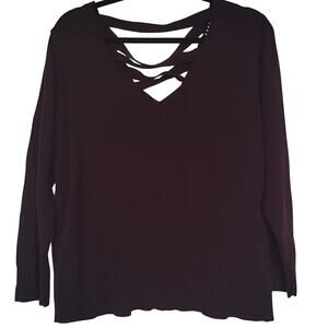 Rebel Wilson X Angels Lace Up Back Sweater in Wine Tasting, 1X